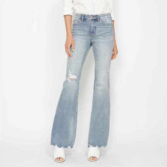 Judy Blue flare jeans Mid Rise Tummy Control distressed Denim Jeans 88594 32 - Picture 1 of 14